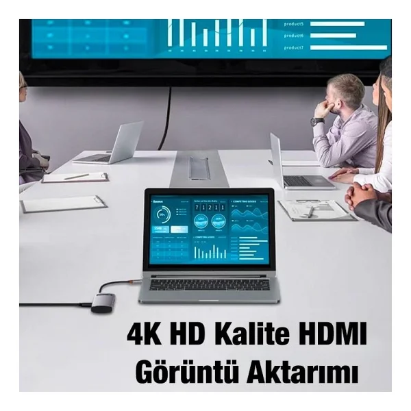 Baseus 100w 5in1 Type-C Hub, 1x 4K Hdmi, 1x Pd Type C, 3x USB 3.0 Girişli Çoğaltıcı Adaptör - Gri - Görsel 5