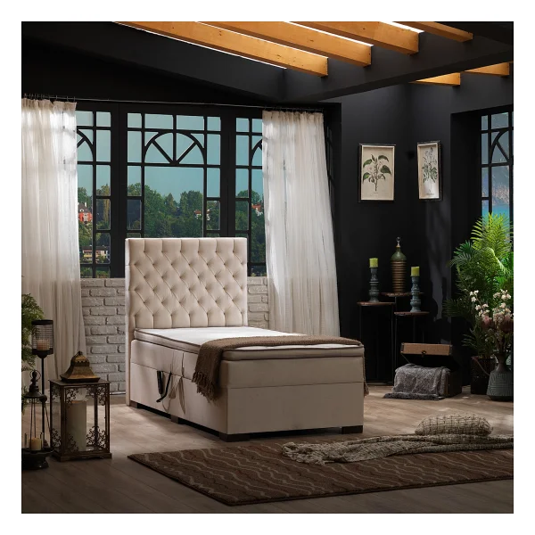 Unimet Leila Kumandalı Hareketli Sandıklı Baza+Başlık+Yatak Seti Bej - 90 X 200 Cm - Görsel 3