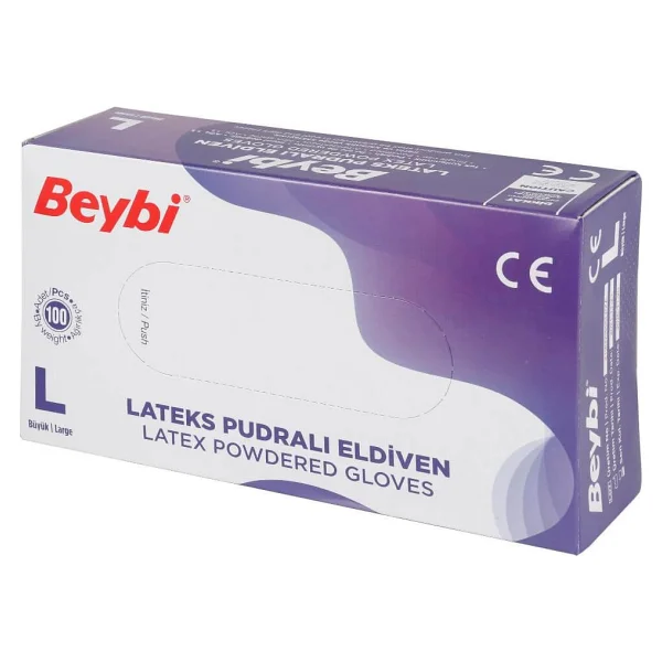 Beybi Lateks Pudralı Büyük Boy (L) 100'lü 20 Paket Muayene Eldiveni - Görsel 3