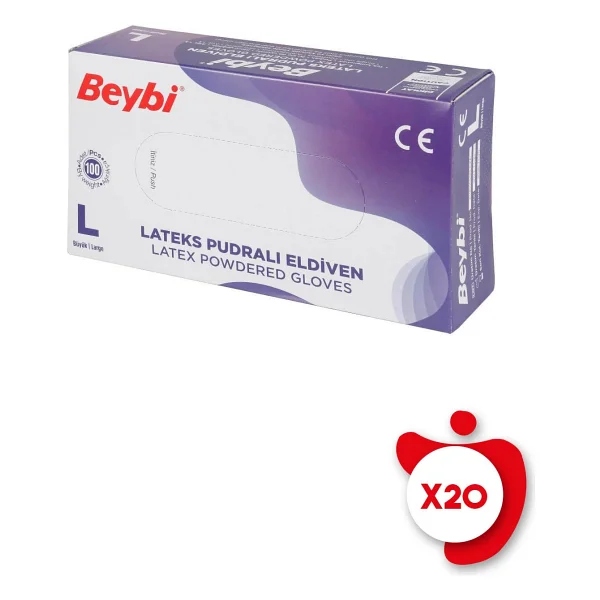 Beybi Lateks Pudralı Büyük Boy (L) 100'lü 20 Paket Muayene Eldiveni - Görsel 2