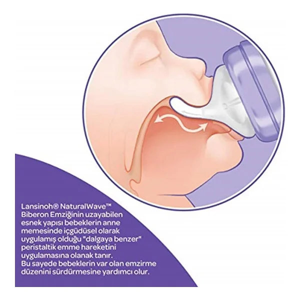 Lansinoh Natural Wave 2 Li Biberon Emziği - Orta Akış - Beyaz+ - Standart - Görsel 2