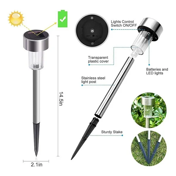 Miku Design Gün Işığı Sarı Ledli Solar Güneş Enerjili Bahçe Lambası 10 Lu Set Metal Gövdeli - Görsel 2
