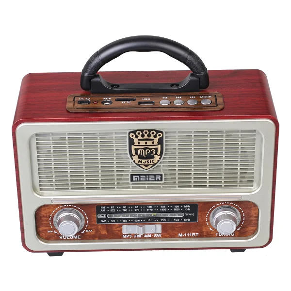 Meier M-111bt Nostaljik Radyo USB Tf Aux Kumandalı Bluetoothlu Fm Am Sw1-2 Radyo Hoparlör - Koyu Ahşap - Görsel 10