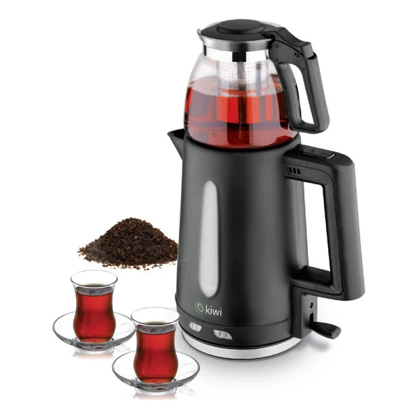 Kiwi 1.8 L Çay Makinesi - Cam Demlik, Paslanmaz Çelik Gövde, Siyah Renk, Hızlı Demleme ve Enerji Tasarrufu Özellikleriyle