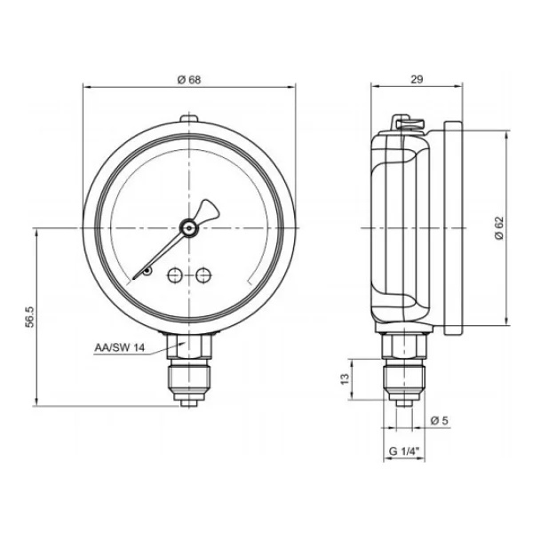 Pakkens 0 1 Bar 63 Mm Alttan Bağlantılı Gliserinli Manometre G 1 4 İnç - Görsel 2