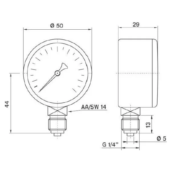 Pakkens 0-16 Bar 50mm Alttan Bağlantılı Kuru Basınç Göstergesi G 1/4 İnç - Görsel 2