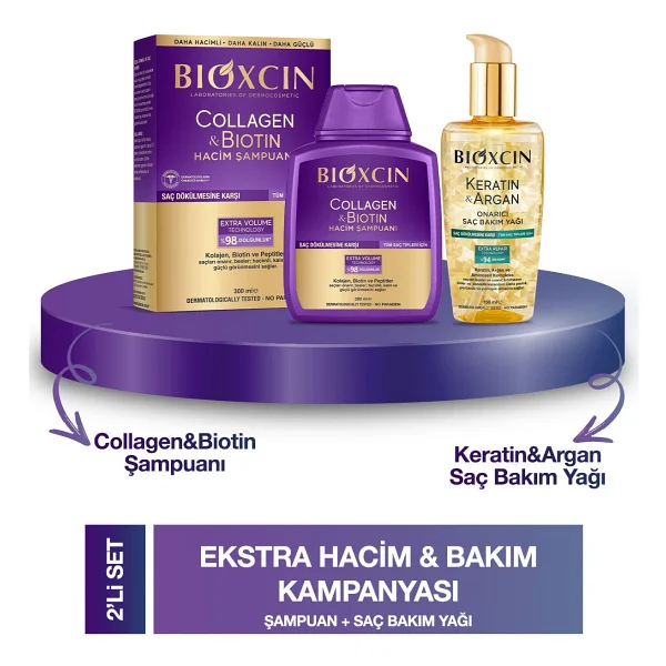 Bioxcin Collagen & Biotin Hacim Saç Bakım Setiı 300ml + Bioxcin Kertin Argan Saç Bakım Yağı - Görsel 6