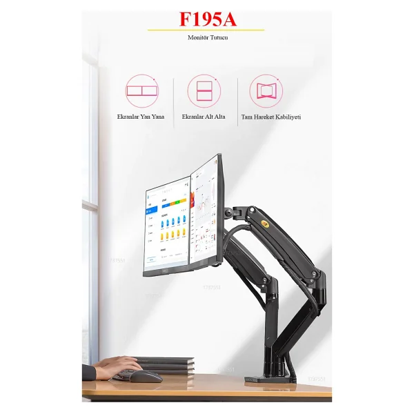 North Bayou G35 22-32 İnç İki Kollu Amortisörlü Monitör Standı - Görsel 2