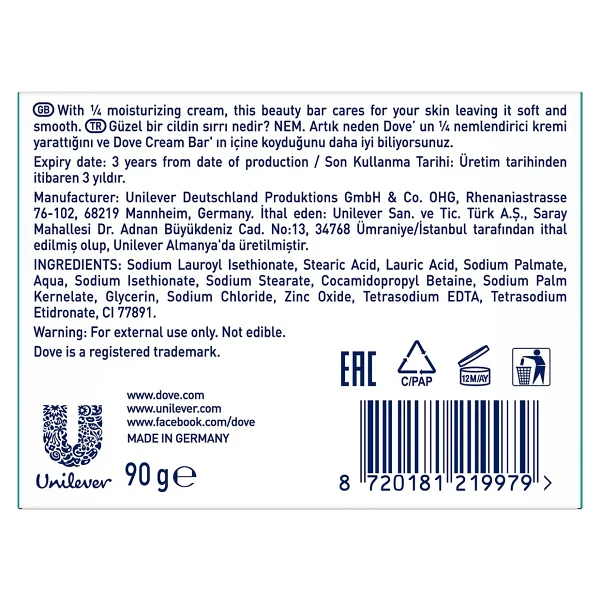 Dove Sensitive Skin Micellar Cream Bar 90 Gr Nemlendirici Sabun - Görsel 8