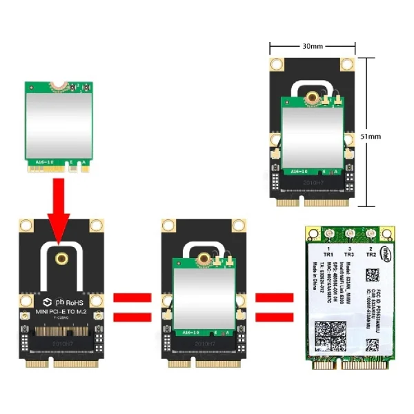 Alfais 5088 Mini Pci-E Express To M.2 Ngff Wi-Fi Wireless Bluetooth Çevirici Dönüştürücü Kart - Görsel 4
