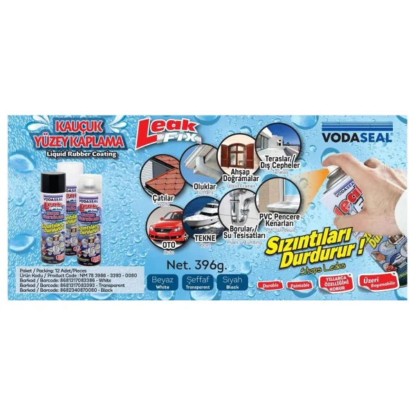 Vodaseal 2 Adet Leak Fix Su Geçirmez Sızdırmaz Sprey 396 Gr Şeffaf - Görsel 2