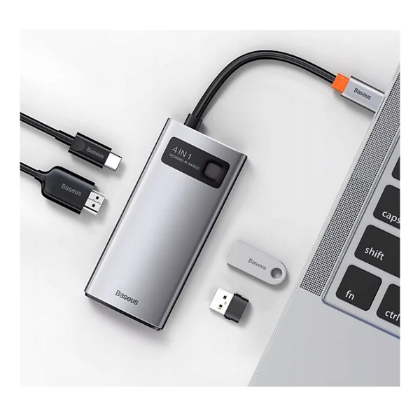 Baseus Metal Gleam Series 4in1 Type-C Hub Adaptör Çoklayıcı Gri - Görsel 3