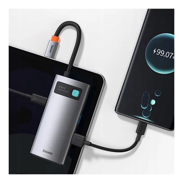 Baseus Metal Gleam Series 4in1 Type-C Hub Adaptör Çoklayıcı Gri - Görsel 4