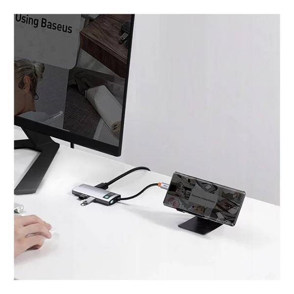 Baseus Metal Gleam Series 4in1 Type-C Hub Adaptör Çoklayıcı Gri - Görsel 5