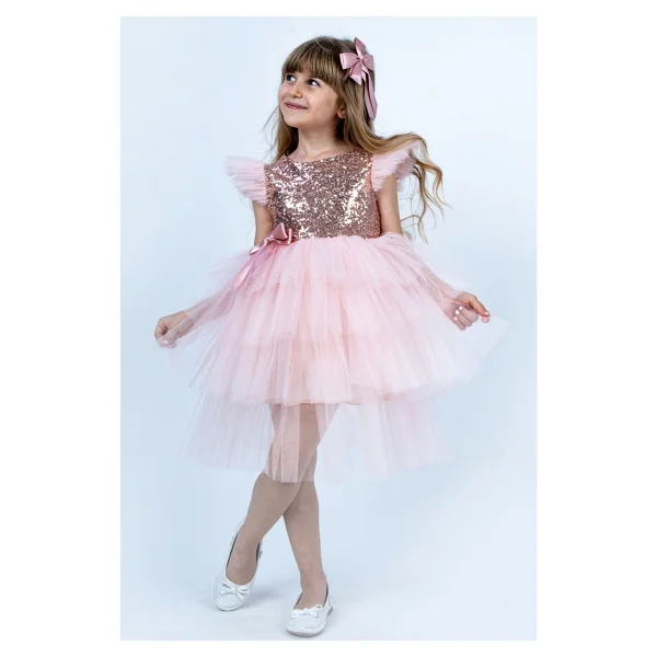 Buse & Eylül Bebe Yeşil Pullu Kız Çocuk Parti Elbisesi - Mor - 1 Yaş - Görsel 10
