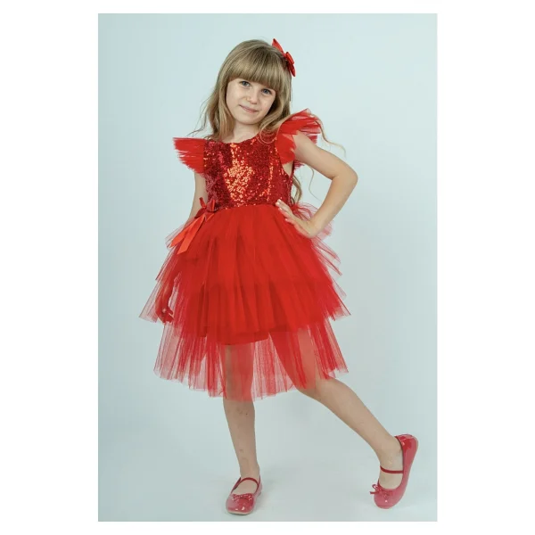 Buse & Eylül Bebe Yeşil Pullu Kız Çocuk Parti Elbisesi - Mor - 1 Yaş - Görsel 8
