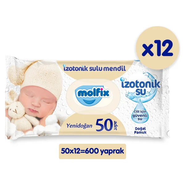 Molfix İzotonik Sulu Yenidoğan 50 Yaprak 12'li Paket Islak Mendil - Görsel 5