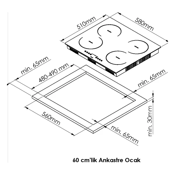 Ferre Ms261 Vitroseramik Ankastre Cam Ocak - Görsel 10