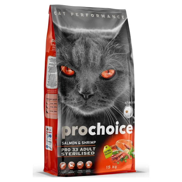 Prochoice Pro 33 Sterilised Somon Ve Karidesli 15 Kg Yetişkin Kedi Maması - Görsel 4