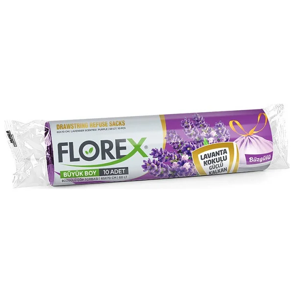 Florex Lavanta Kokulu Büzgülü Büyük Boy Çöp Poşeti 10'lu - Görsel 3