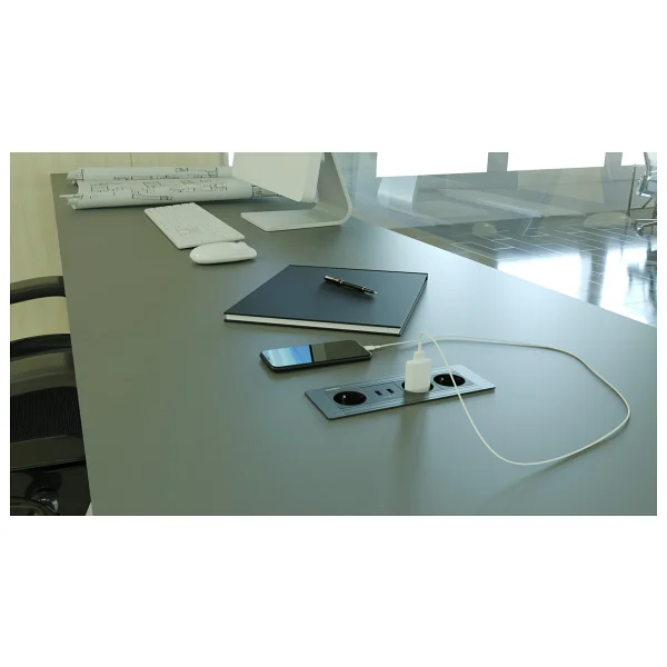 Metalline Flat-Line Kapaksız Gömme Masaüstü Priz Kutusu USB - Antrasit - Görsel 2