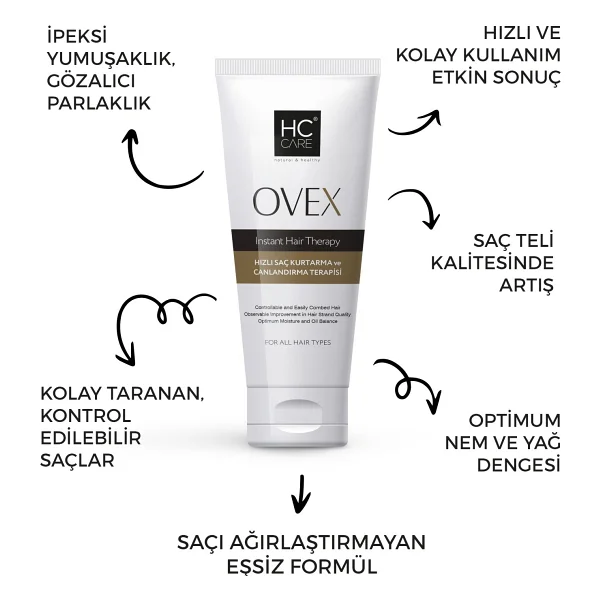 Hc Care Ovex Saç Kremi 200 Ml Protein Ve Hyaluronik Asit İçeren Onarıcı Canlandırıcı Tüm Saç Tipleri - Görsel 2