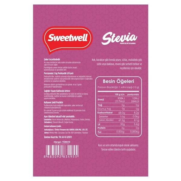 Sweetwell Stevia Prebiyotik Lifli Toz Sofralık Tatlandırıcı 500 Gr X 2 Adet - Görsel 4