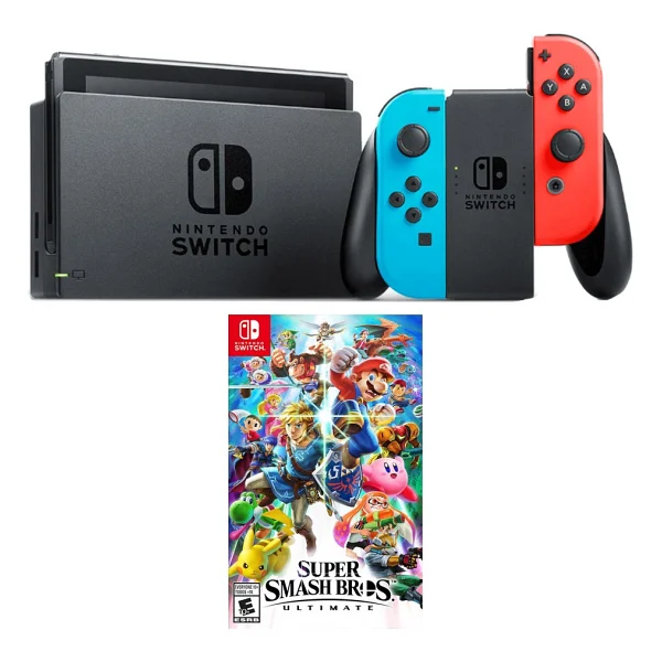 Nintendo Switch Renkli Mavi Kırmızı + Super Smash Bros Ultimate Oyun - Görsel 2