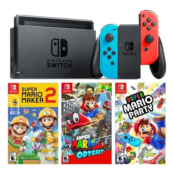 Nintendo Switch Renkli Mavi Kırmızı + Super Mario Maker 2 + Super Marıo Odyssey + Super Marıo Party - Görsel 2