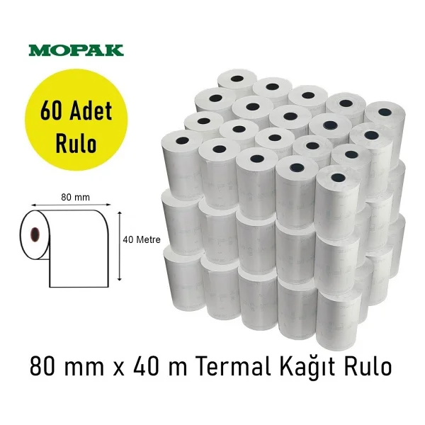 Mopak 80 Mm X 40 Mt 1 Koli 60'lı Termal Rulo - Görsel 2