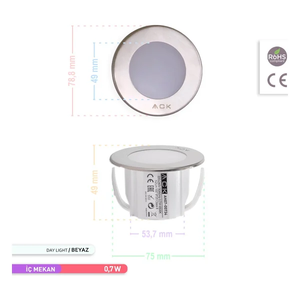 Ack Ah07-00734 1.5 W 6500 K Beyaz LED Merdiven Duvar Armatürü - Görsel 5