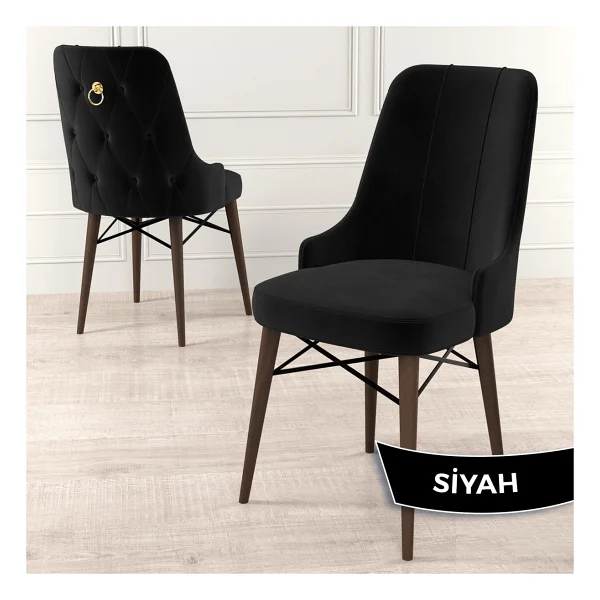 Canisa Concept Pare Serisi, Ceviz Gürgen Ayaklı 1.sınıf Babyface Ithal Kumaş Sandalye , Gold Halkalı, 1 Adet - Su Yeşili - Görsel 5