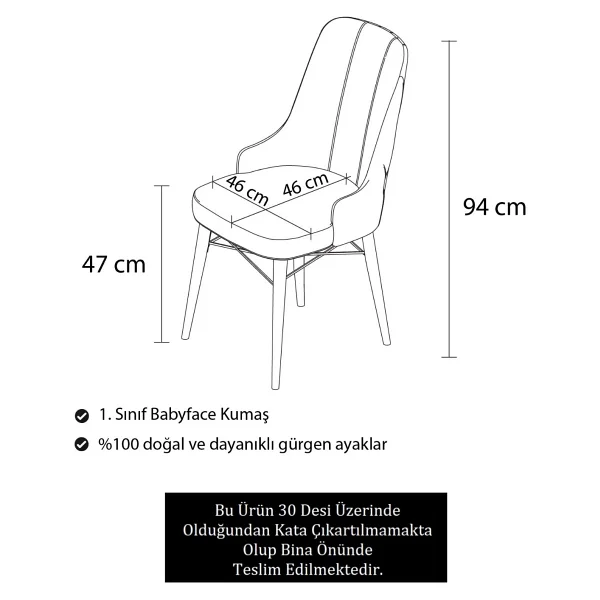 Canisa Concept Pare Serisi, Ceviz Gürgen Ayaklı 1.sınıf Babyface Ithal Kumaş Sandalye , Gold Halkalı, 1 Adet - Su Yeşili - Görsel 2