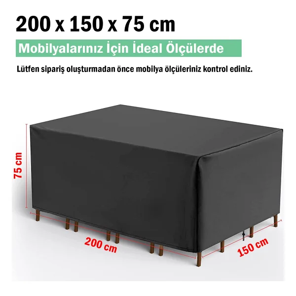 Bylizard Bahçe Mobilya Koruma Örtüsü Branda -Su Geçirmez - Gri - 200x150x75 - Görsel 7