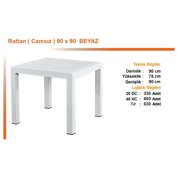 Almina Rattan Masa 90x90 Camsız Bahçe Balkon Teras Masası - Beyaz - Görsel 2