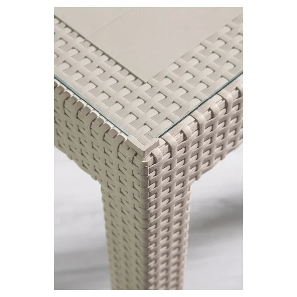 Almina Rattan Masa 90x150 Camlı Bahçe Balkon Teras Masası - Bej - Krem - Görsel 2