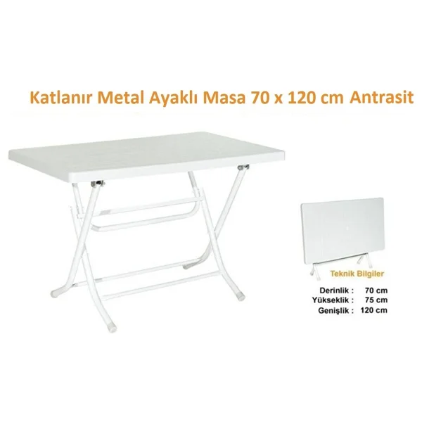 Almina Metal Ayaklı Masa Katlanır 70x120 Bahçe Balkon Ve Teras Masası - Antrasit - Görsel 2
