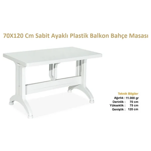 Almina Plastik Masa 70x120 Katlanır Plastik Ayaklı Bahçe Balkon Ve Teras Masası - Beyaz - Görsel 3