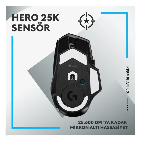 Logitech G502 X 910-006181 Siyah Lightspeed Hero Şarjlı Optik Kablosuz Oyuncu Mouse - Görsel 4