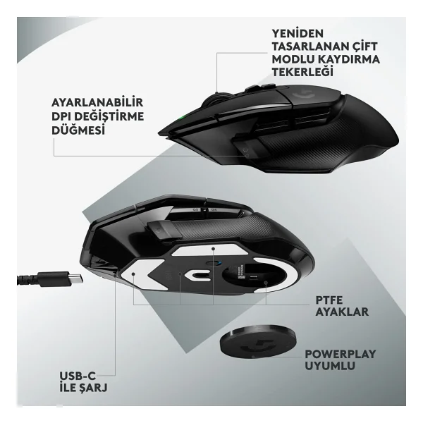 Logitech G502 X 910-006181 Siyah Lightspeed Hero Şarjlı Optik Kablosuz Oyuncu Mouse - Görsel 5