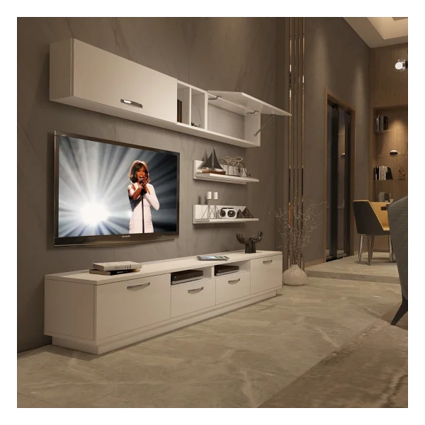 Decoraktiv Trendstyle 5220 Mdf TV Ünitesi TV Sehpası Beyaz Siyah - Görsel 7