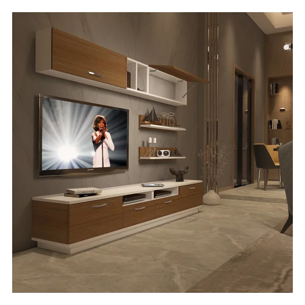 Decoraktiv Trendstyle 5220 Mdf TV Ünitesi TV Sehpası Beyaz Siyah - Görsel 8