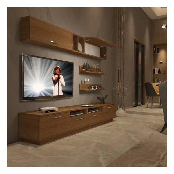 Decoraktiv Trendstyle 5220 Mdf TV Ünitesi TV Sehpası Beyaz Siyah - Görsel 6
