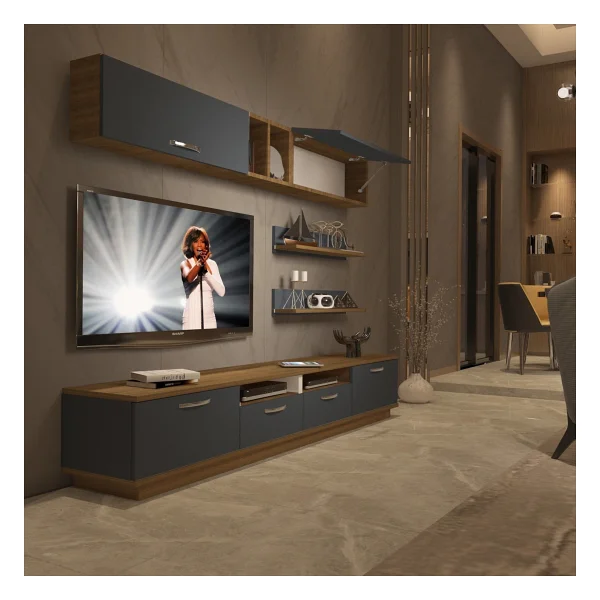 Decoraktiv Trendstyle 5220 Mdf TV Ünitesi TV Sehpası Beyaz Siyah - Görsel 5