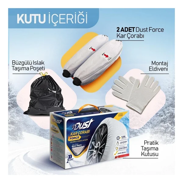 Dust Araç Lastiği Kar Çorabı Yüksek Kalite Kırmızı - XS - Görsel 3