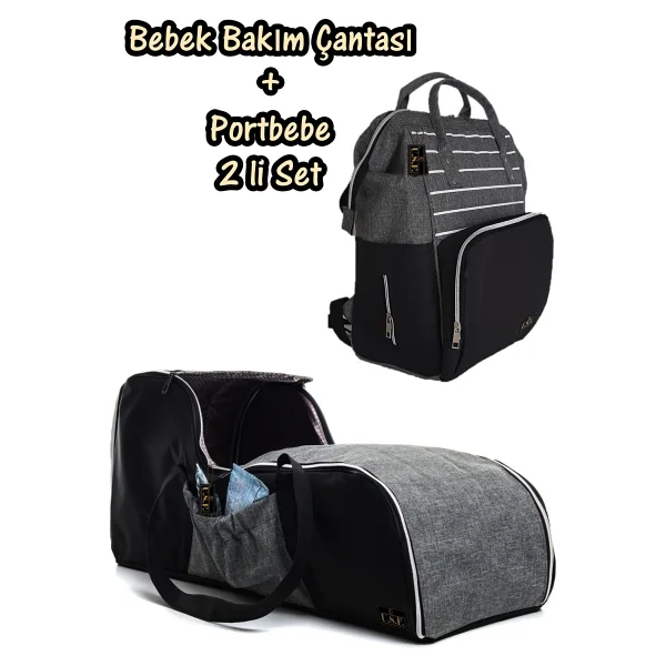 U.S.F Portbebe Ana Kucağı Puset + Hastane Çıkışı Anne Bebek Bakım Çantası 2 Li Set - Açık Gri - Görsel 10