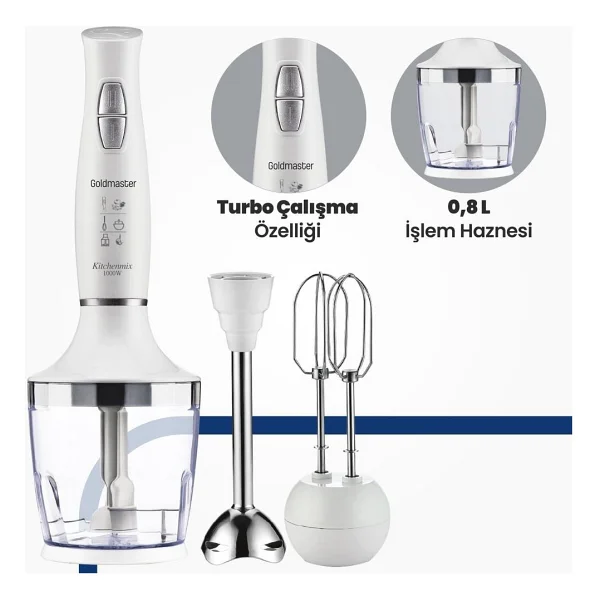 Goldmaster Kitchenmix In-6140 1000 W 3in1 Blender Set Beyaz - Görsel 3