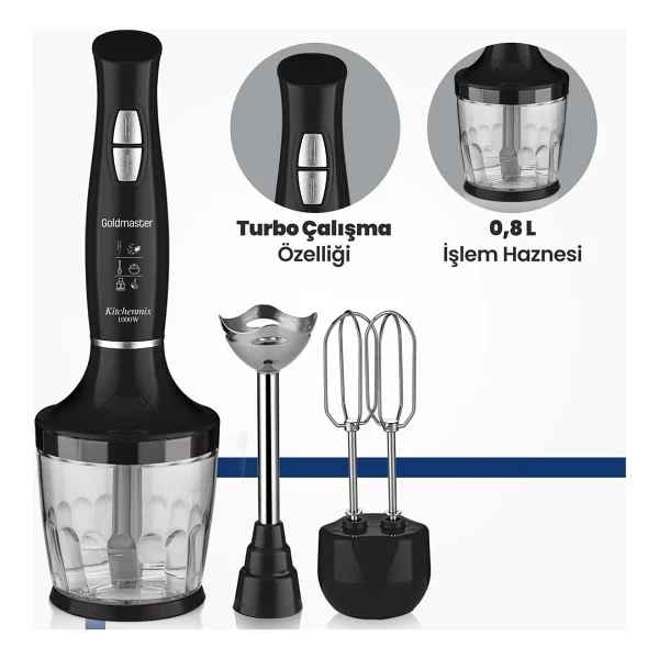 Goldmaster Kitchenmix In-6140s 1000 W 3in1 Blender Set Siyah - Görsel 2