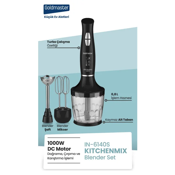 Goldmaster Kitchenmix In-6140s 1000 W 3in1 Blender Set Siyah - Görsel 4