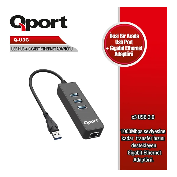 Qport Q-U3g USB 3.0 To Ethernet Dönüştürücü - Görsel 2